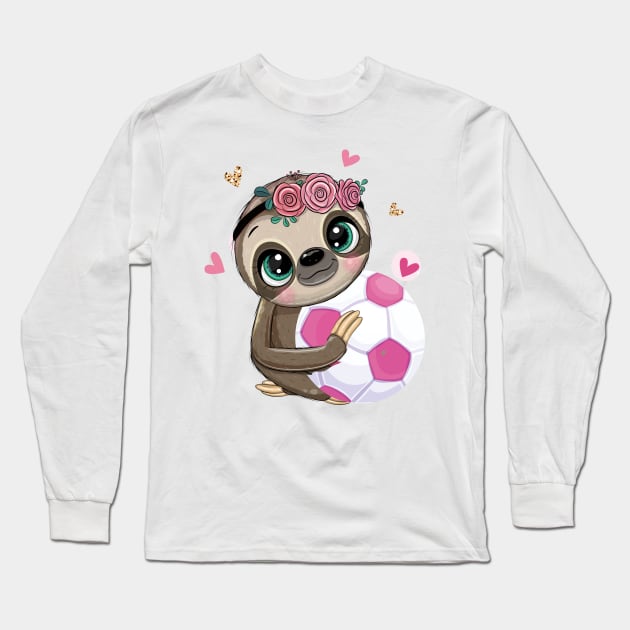 Sloth Hug Pink Sport Ball Girls Soccer Football Love .. Long Sleeve T-Shirt by DODG99